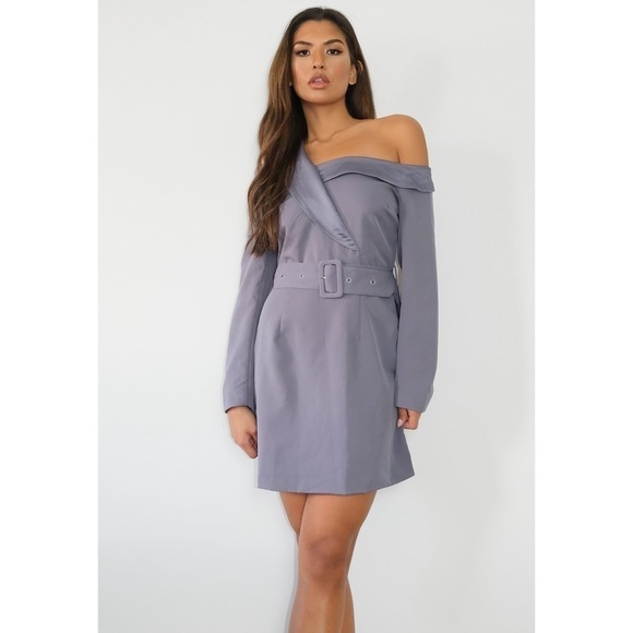 J002 MISSGUIDED Off The Shoulder Blazer Dress Blue - Picture 1 of 10